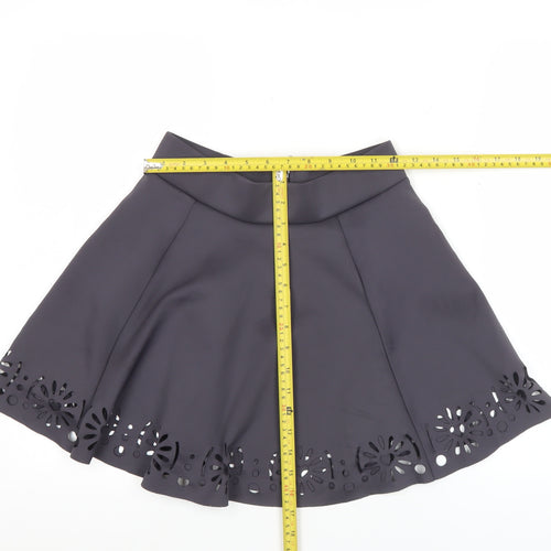 Women's Black Skater Skirt Size 10 Floral Cut-Out High Waist