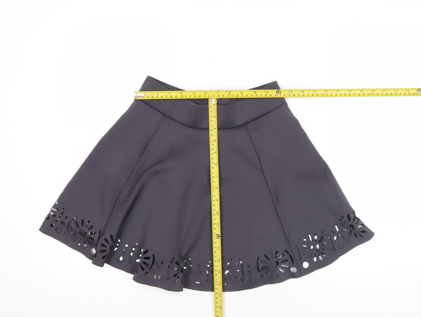 Women's Black Skater Skirt Size 10 Floral Cut-Out High Waist