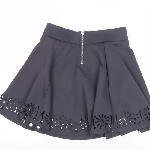 Women's Black Skater Skirt Size 10 Floral Cut-Out High Waist