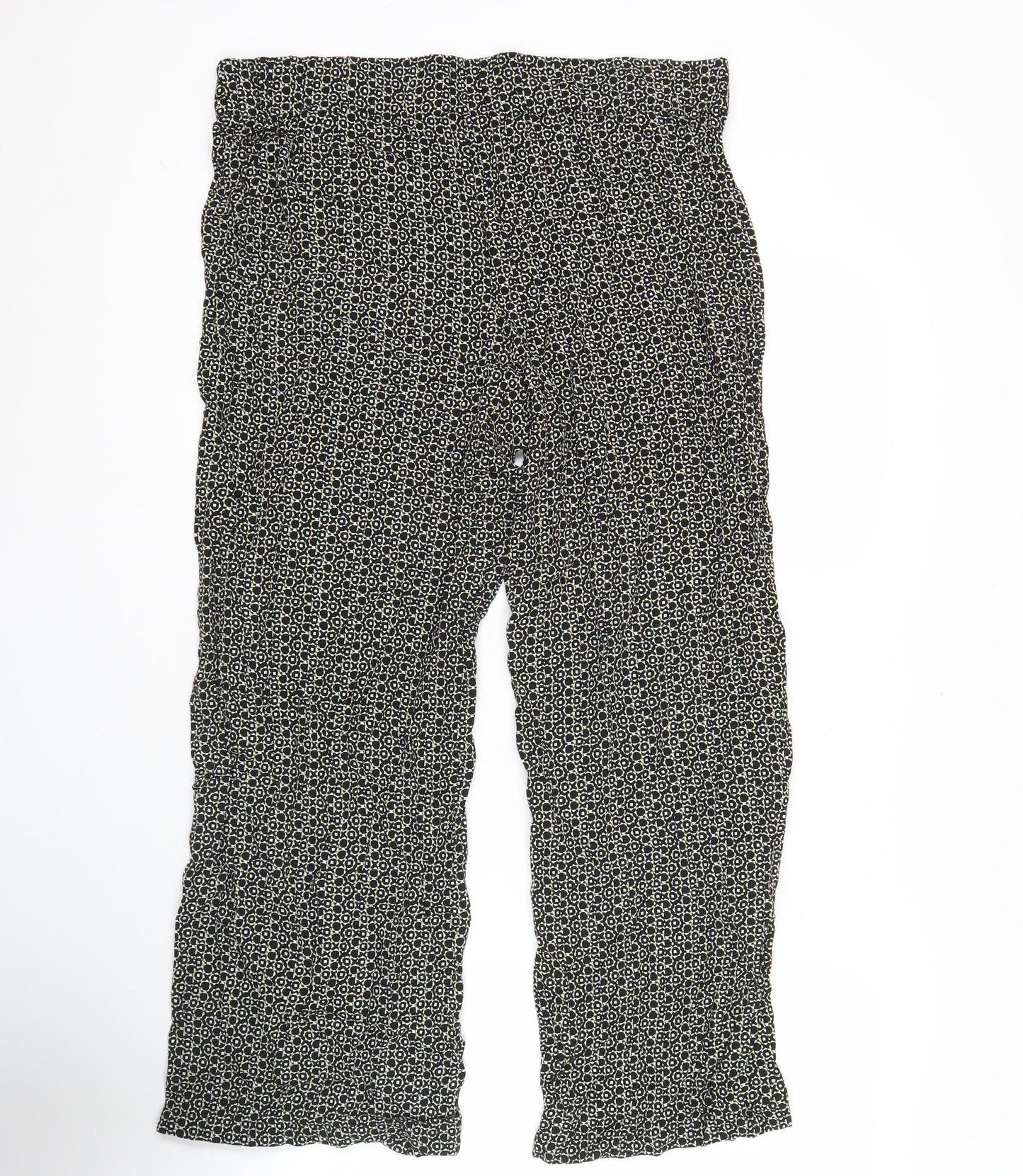 Marks and Spencer Women’s Black Geometric Wide-Leg Viscose Trousers Size 16