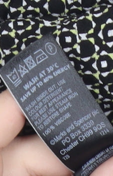 Marks and Spencer Women’s Black Geometric Wide-Leg Viscose Trousers Size 16