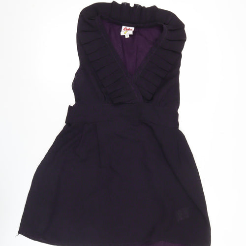 Topshop Women Purple Size 12 Sleeveless Short Wrap Dress