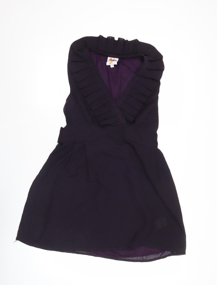 Topshop Women Purple Size 12 Sleeveless Short Wrap Dress