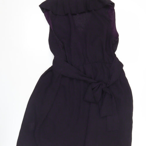 Topshop Women Purple Size 12 Sleeveless Short Wrap Dress