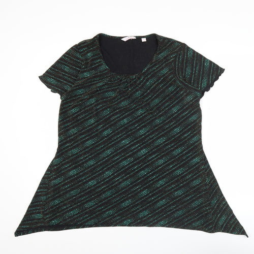 Julipa Women’s Black Green Glitter Tunic Top Size 14 Short Sleeve
