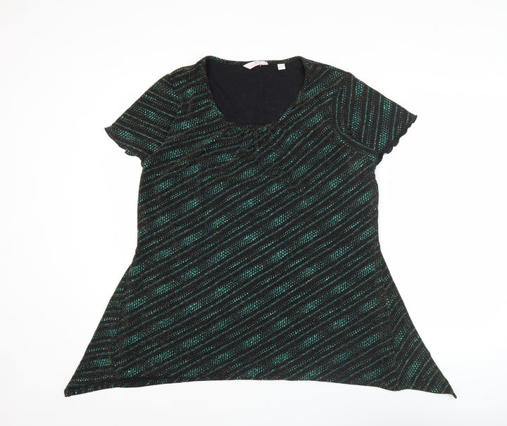 Julipa Women’s Black Green Glitter Tunic Top Size 14 Short Sleeve