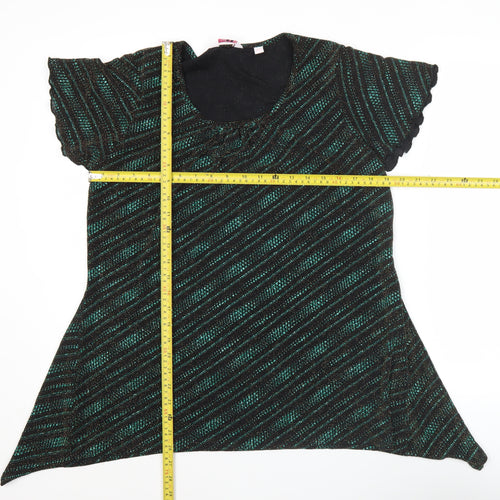 Julipa Women’s Black Green Glitter Tunic Top Size 14 Short Sleeve
