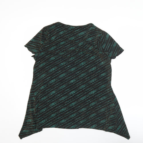 Julipa Women’s Black Green Glitter Tunic Top Size 14 Short Sleeve