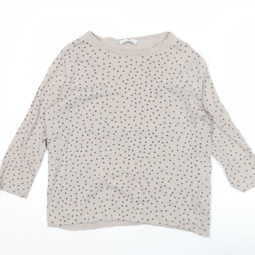 Peter Hahn Women Beige Polka Dot Cardigan Size 16 Boat Neck