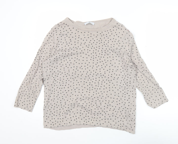Peter Hahn Women Beige Polka Dot Cardigan Size 16 Boat Neck