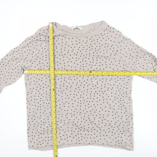 Peter Hahn Women Beige Polka Dot Cardigan Size 16 Boat Neck