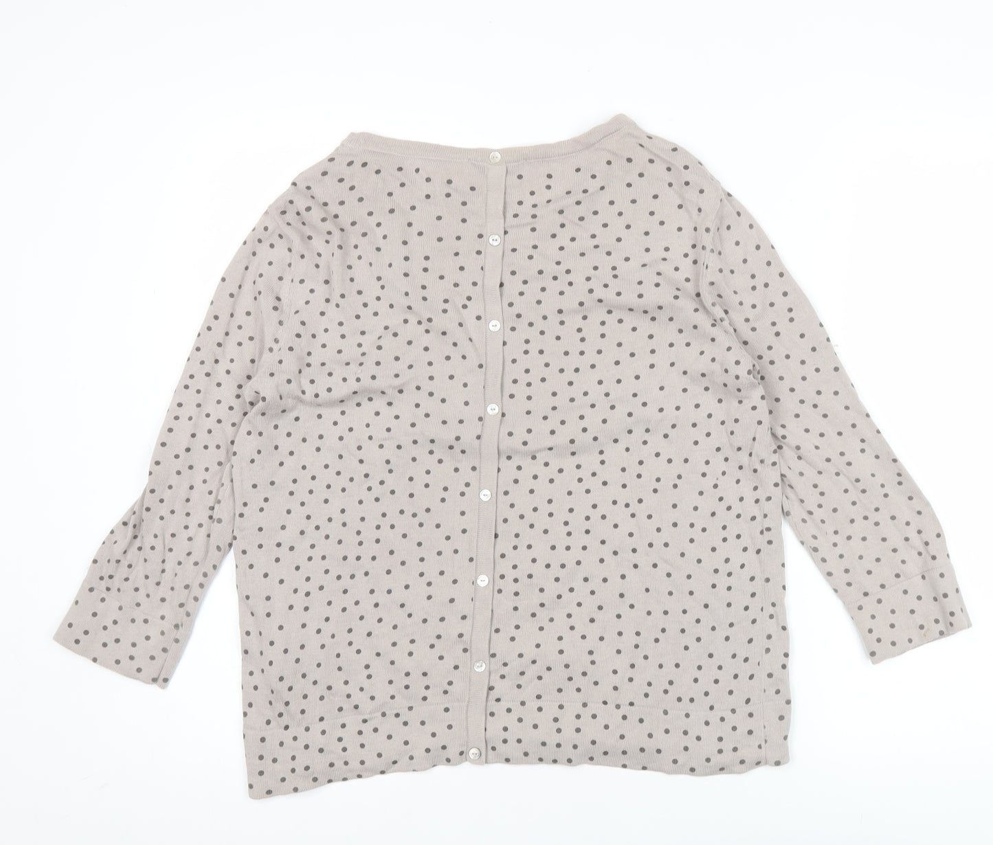 Peter Hahn Women Beige Polka Dot Cardigan Size 16 Boat Neck