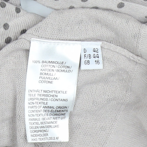 Peter Hahn Women Beige Polka Dot Cardigan Size 16 Boat Neck