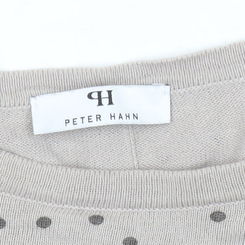 Peter Hahn Women Beige Polka Dot Cardigan Size 16 Boat Neck