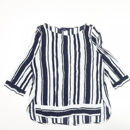 Next Women’s Blue Striped Tunic Blouse UK 14 3/4 Sleeve Viscose