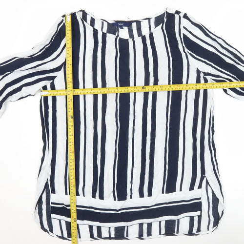 Next Women’s Blue Striped Tunic Blouse UK 14 3/4 Sleeve Viscose