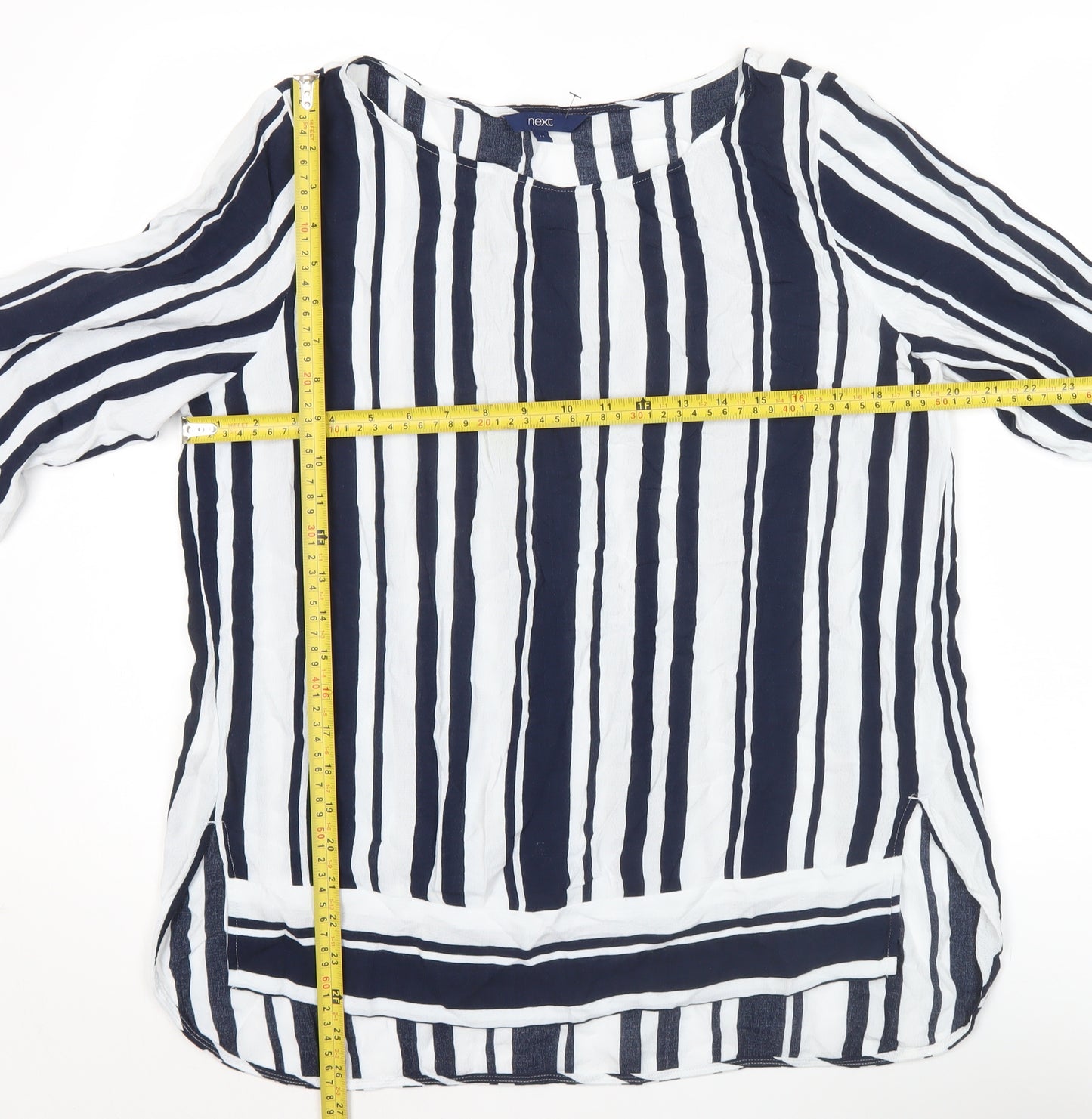 Next Women’s Blue Striped Tunic Blouse UK 14 3/4 Sleeve Viscose