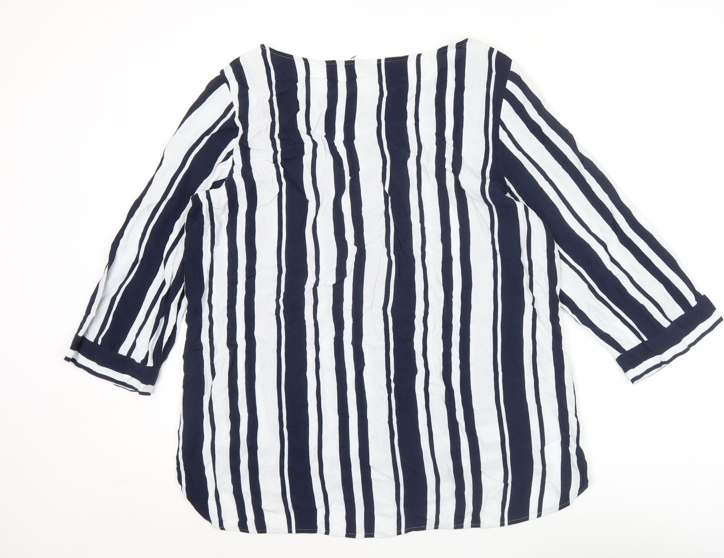 Next Women’s Blue Striped Tunic Blouse UK 14 3/4 Sleeve Viscose