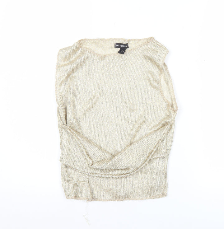 PrettyLittleThing Women’s Gold Metallic Knit Tank Top Size M