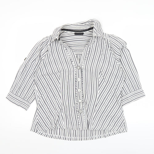 Next Petite Women’s Grey White Striped Button-Up Shirt Size 12