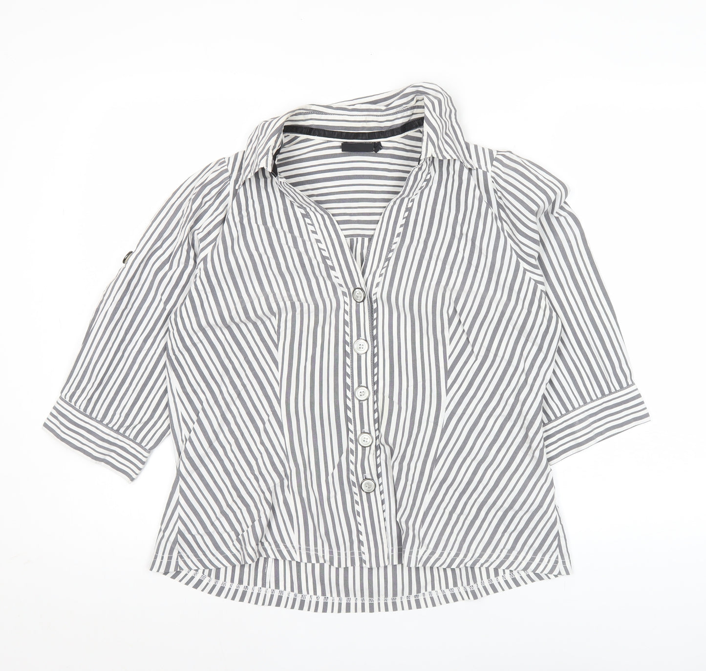 Next Petite Women’s Grey White Striped Button-Up Shirt Size 12