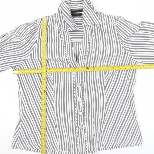 Next Petite Women’s Grey White Striped Button-Up Shirt Size 12