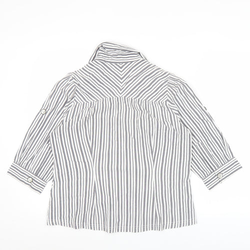 Next Petite Women’s Grey White Striped Button-Up Shirt Size 12