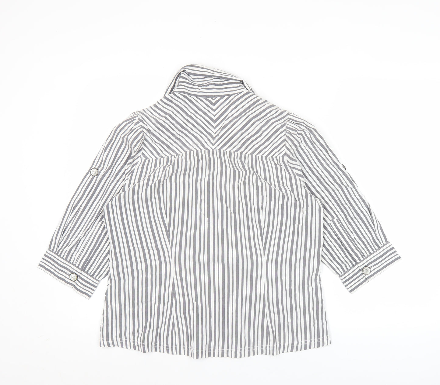 Next Petite Women’s Grey White Striped Button-Up Shirt Size 12