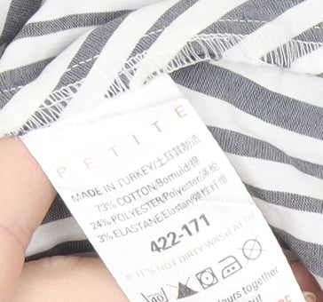 Next Petite Women’s Grey White Striped Button-Up Shirt Size 12