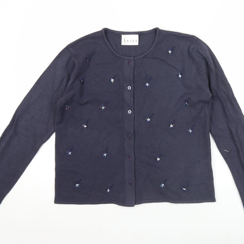 Award Womens Blue Beaded Cardigan M Long Sleeve Knitwear