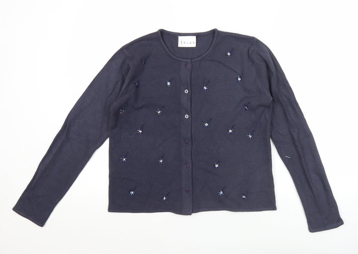 Award Womens Blue Beaded Cardigan M Long Sleeve Knitwear