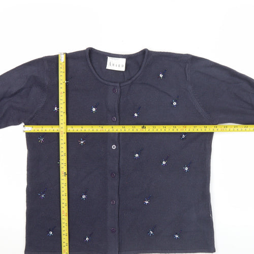 Award Womens Blue Beaded Cardigan M Long Sleeve Knitwear