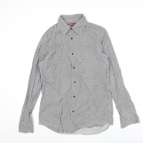 Modern Amusement Men's Black Geometric Long Sleeve Cotton Shirt M