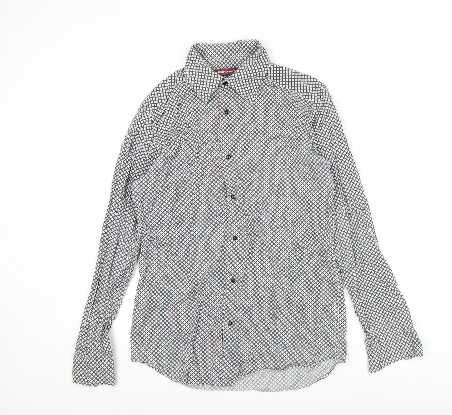 Modern Amusement Men's Black Geometric Long Sleeve Cotton Shirt M