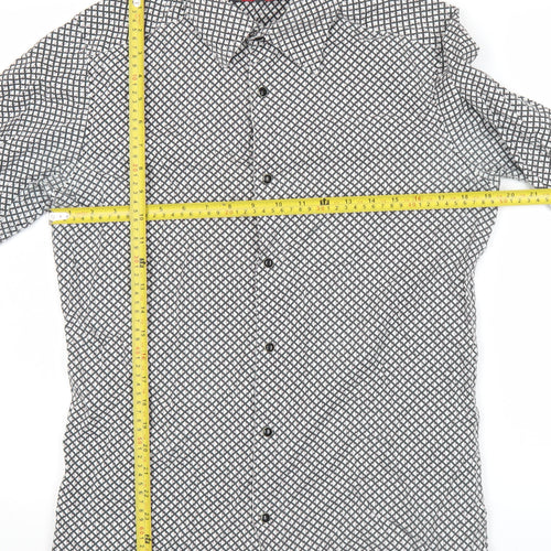 Modern Amusement Men's Black Geometric Long Sleeve Cotton Shirt M