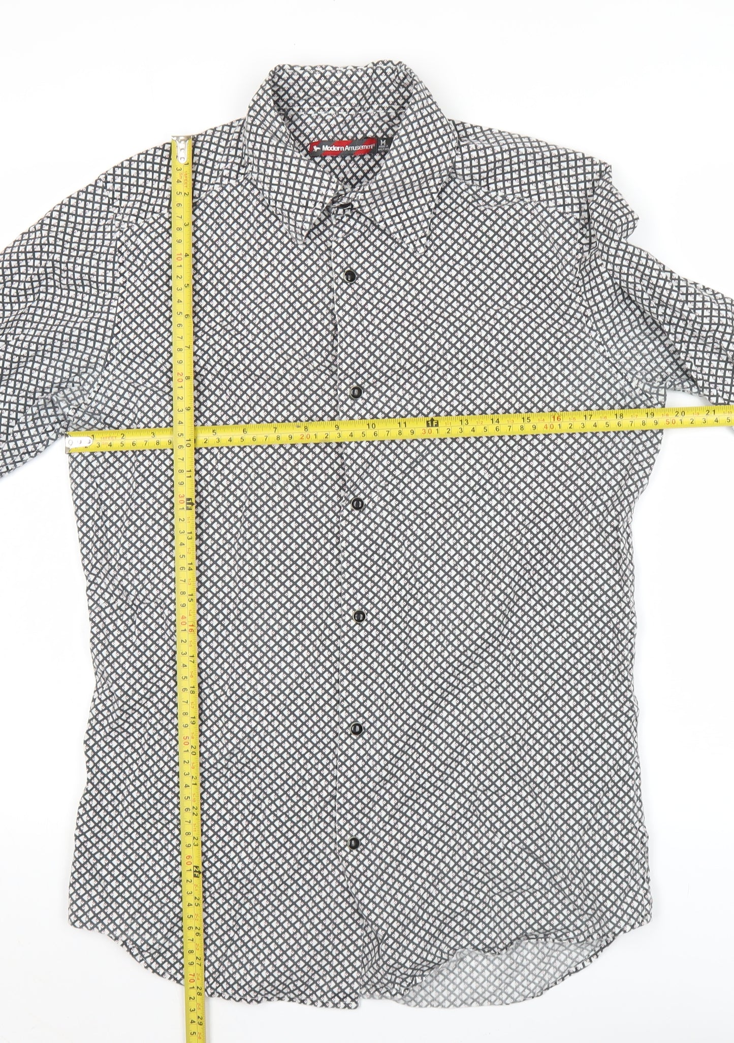 Modern Amusement Men's Black Geometric Long Sleeve Cotton Shirt M