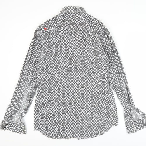 Modern Amusement Men's Black Geometric Long Sleeve Cotton Shirt M