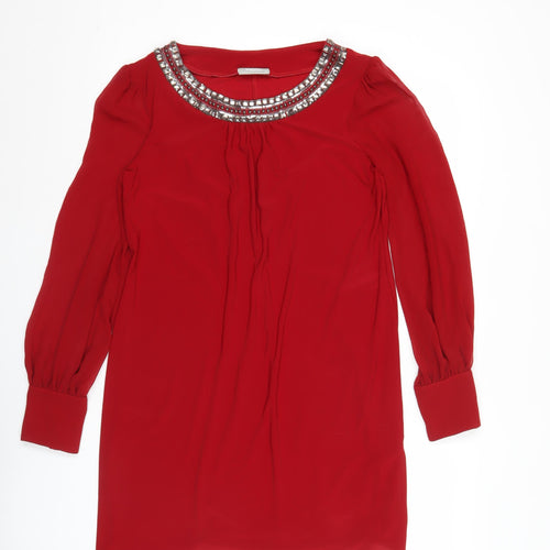 Wallis Women Red Shift Dress Size 14 Party Cocktail Beaded