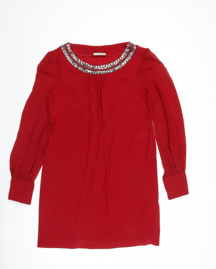 Wallis Women Red Shift Dress Size 14 Party Cocktail Beaded
