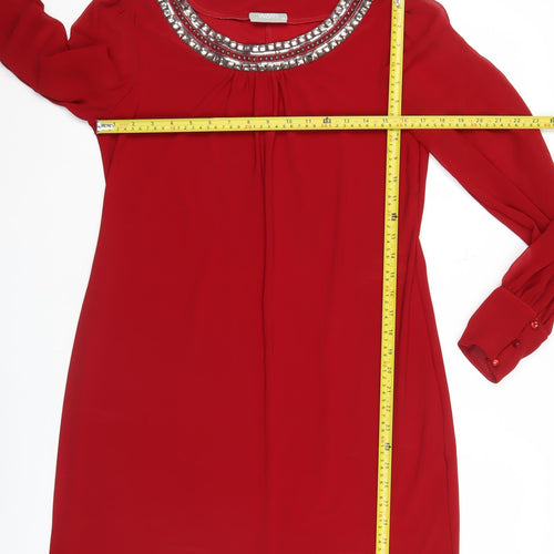 Wallis Women Red Shift Dress Size 14 Party Cocktail Beaded