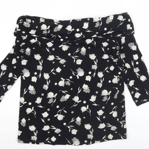 Next Womens Black Floral Cotton Pullover Jumper Size 8 3/4 Sleeve