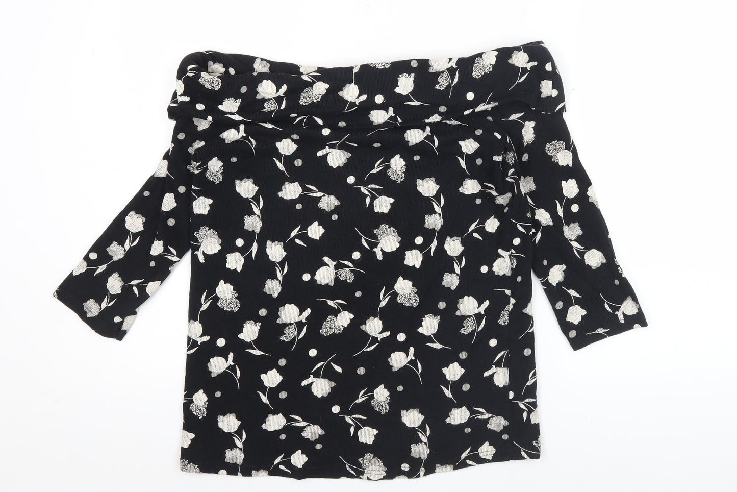Next Womens Black Floral Cotton Pullover Jumper Size 8 3/4 Sleeve
