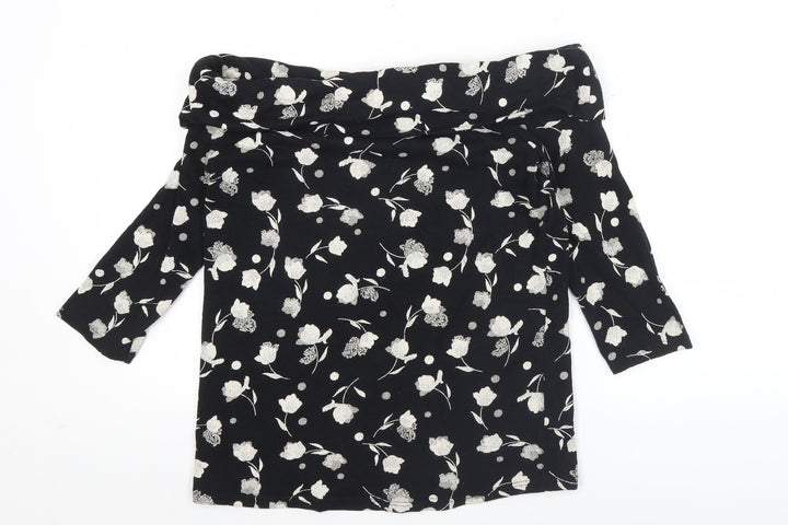 Next Womens Black Floral Cotton Pullover Jumper Size 8 3/4 Sleeve