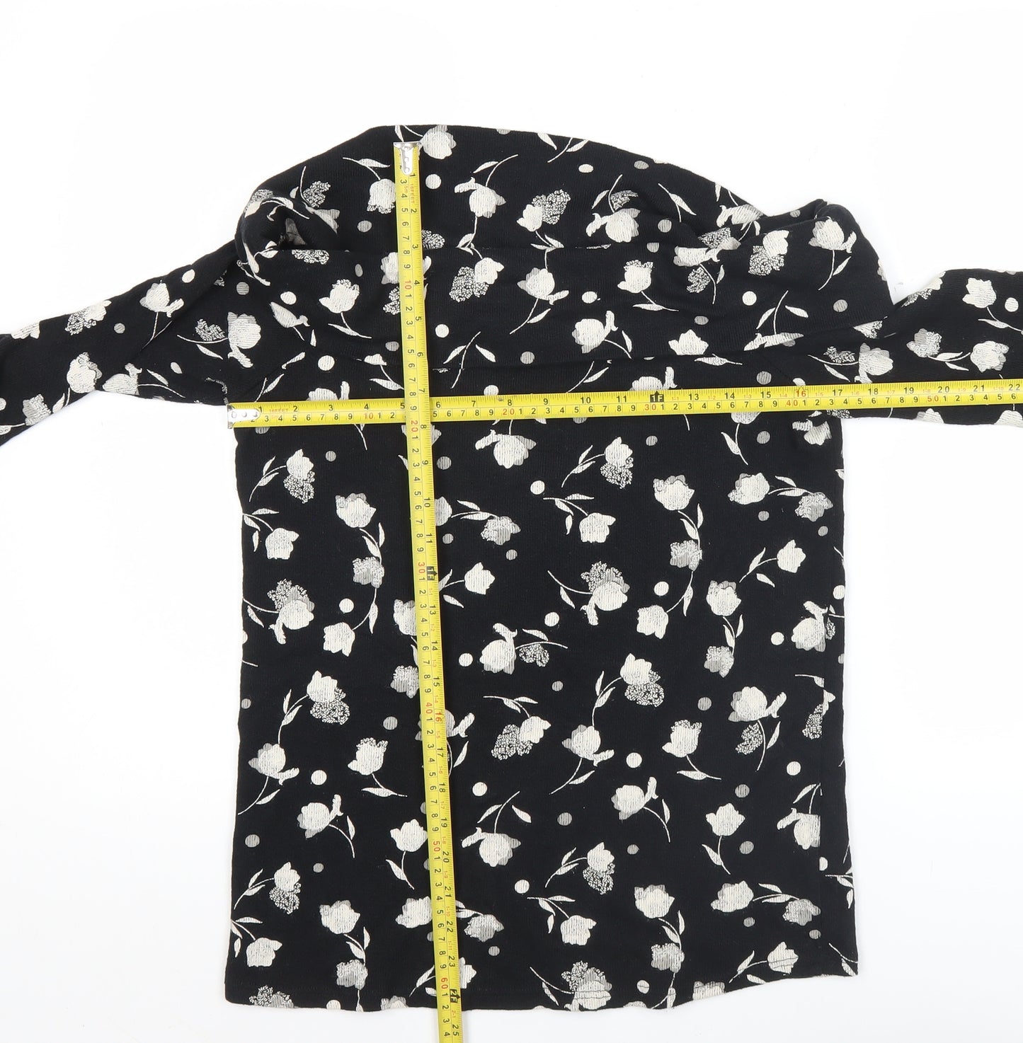 Next Womens Black Floral Cotton Pullover Jumper Size 8 3/4 Sleeve