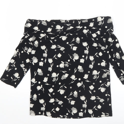 Next Womens Black Floral Cotton Pullover Jumper Size 8 3/4 Sleeve