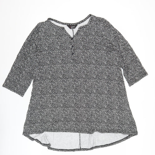 Yours Womens Black Polka Dot Tunic Blouse UK 16 3/4 Sleeve Scoop Neck