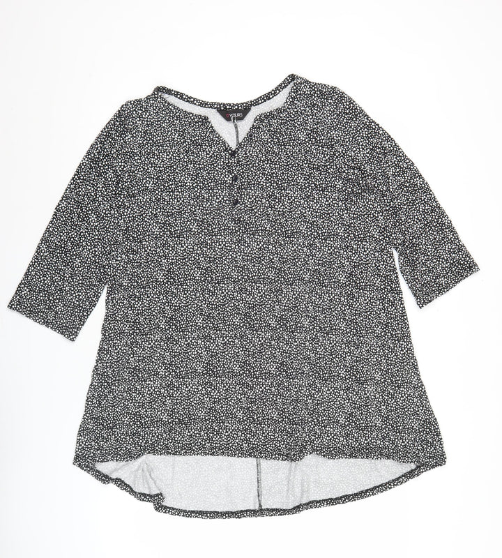 Yours Womens Black Polka Dot Tunic Blouse UK 16 3/4 Sleeve Scoop Neck