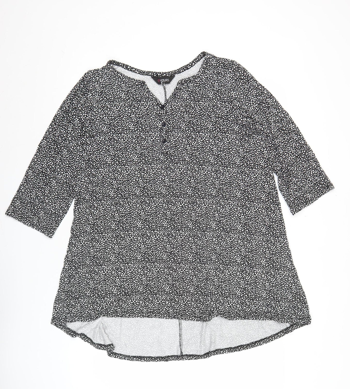 Yours Womens Black Polka Dot Tunic Blouse UK 16 3/4 Sleeve Scoop Neck