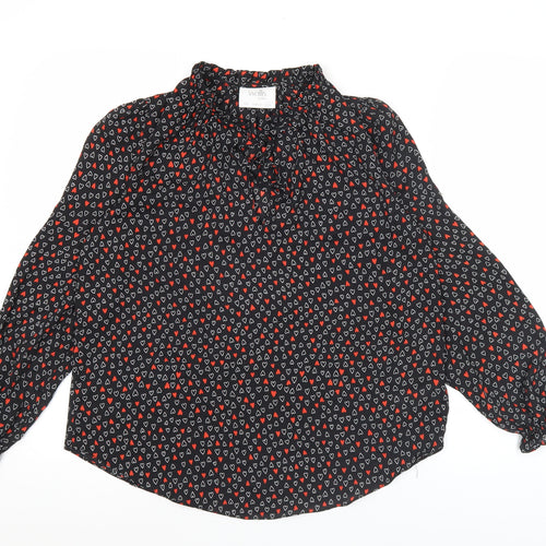 Wallis Women’s Black Heart Print Petite Blouse UK 8 High Neck Long Sleeve
