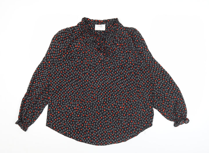 Wallis Women’s Black Heart Print Petite Blouse UK 8 High Neck Long Sleeve